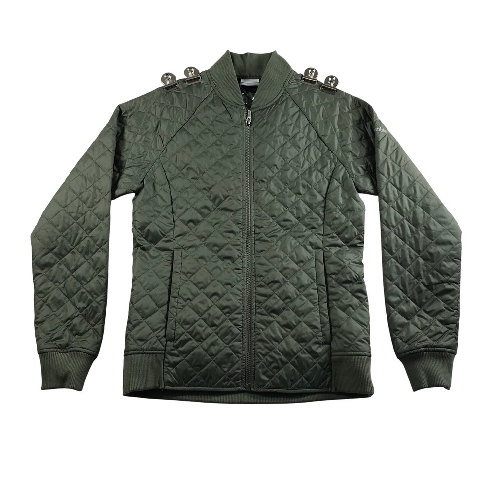 Columbia Womens Quilted Bomber Jacket Sage Green Omni-Heat Thermal Zip Small